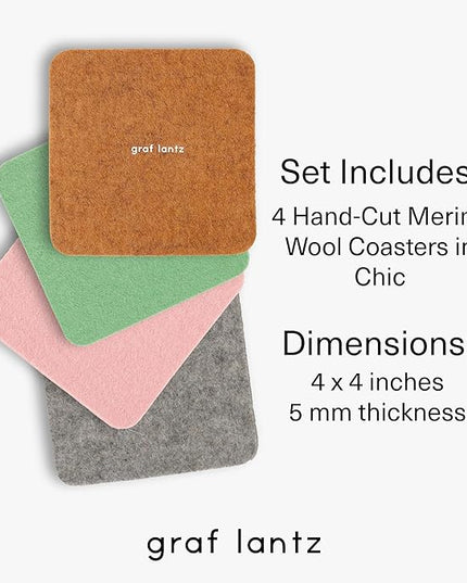 Graf Lantz - Bierfilzl Merino Wool Square Coasters Set of 4 - Chic (4"x4"x5mm) - Absorbs 30% of Weight - Natural German Wool - Heat Resistant, Sustainable, Reusable - Home Decor, Coffee Table Decor