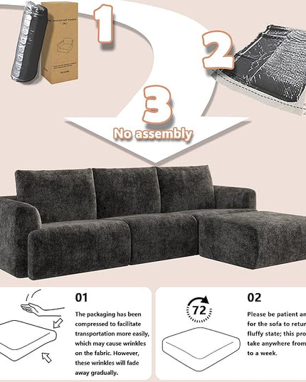 EASE MOOSE Sectional Cloud Couch for Living Room, Modular Boneless Sofa L-Shaped, Modern Cloud Sofa Set with Fluffy Foam, Oversized 4-Seater Comfy Sofa with Ottoman for Bedroom, Chenille (Dark Grey)