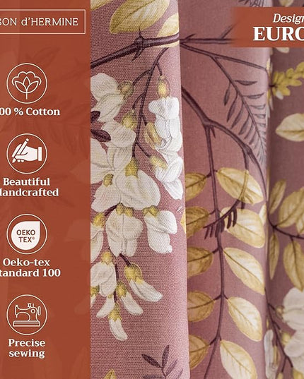 Maison d' Hermine Curtains for Living Room 100% Cotton 124 inch Length One Panel Light Filtering Curtains for Bedroom Windows with Rod and Loop Pockets Drapes (Feuillage Cameo Brown, 50" W x 124" L)