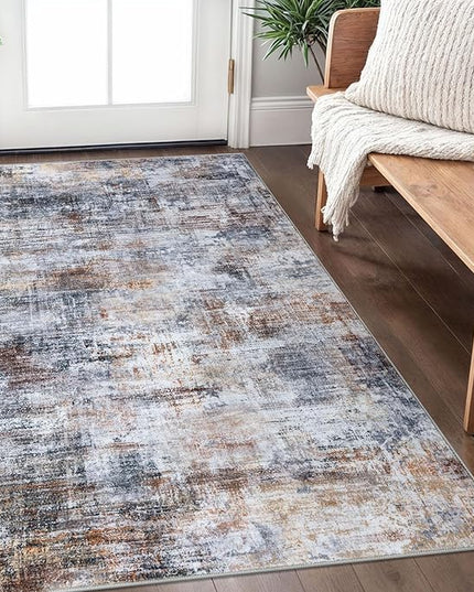 IOHOUZE Abstract Area Rug 3x5 Ft Washable Rugs for Entryway Indoor, Non Slip Kitchen Rug Printed Faux Wool Throw Rugs, Indoor Door Mat for Door Entrance Foyer Living Room, Orange Grey