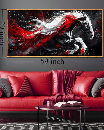 Ouzzlie Horse Wall Art Red Wall Decor Living Room Animal Pictures Black White Wall Decorations for Living Room 29" x 59"