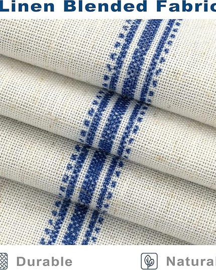 DriftAway Farmhouse Linen Blend Blackout Curtains 45 Inches Long for Bedroom Vertical Striped Printed Grommet Curtains Thermal Insulated Lined Treatments for Living Room 2 Panels W52 x L45 Navy