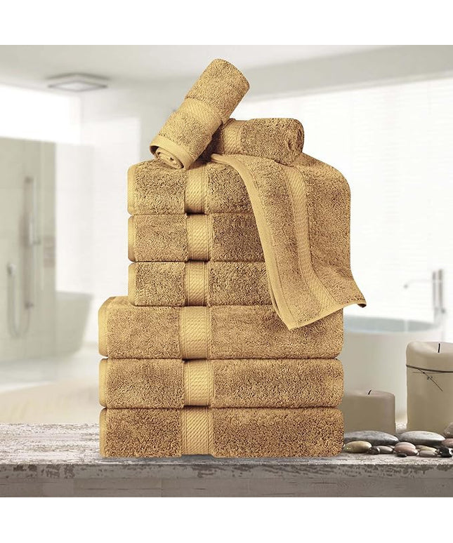 Superior Egyptian Cotton Pile 9 Piece Towel Set, Includes 3 Bath, 3 Hand, 3 Face Towels/Washcloths, Ultra Soft Luxury Towels, Thick Plush Essentials, Guest Bath, Spa, Hotel Bathroom, Toast