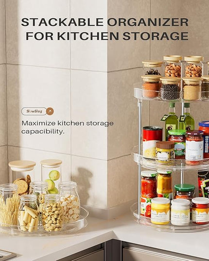 2 Pack 10.6-Inch 2 Tier Lazy Susan Organizer, 360 Degree Rotating Clear Turntable for Cabinet, Makeup and Perfume Organizer for Vanity, Kitchen, and Bathroom Counter Tray