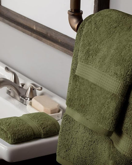 Superior Egyptian Cotton Pile 3 Piece Towel Set, Includes 1 Bath, 1 Hand, 1 Face Towel/Washcloth, Ultra Soft Luxury Towels, Thick Plush Essentials, Guest Bath, Spa, Hotel Bathroom, Forest Green