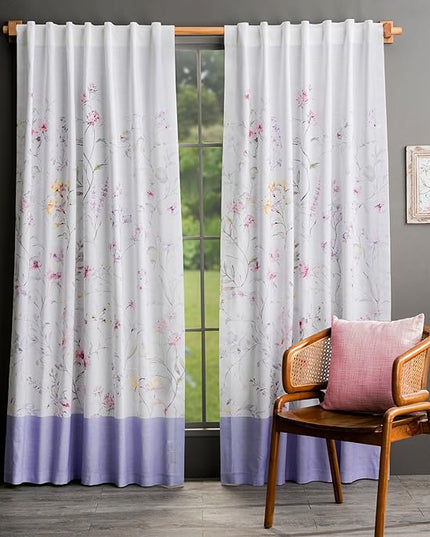 Maison d' Hermine Curtains for Living Room 100% Cotton 96 inch Length One Panel Light Filtering Curtains for Bedroom Windows with Rod and Loop Pockets Drapes (Summer Floral Lilac, 50" W x 96" L)