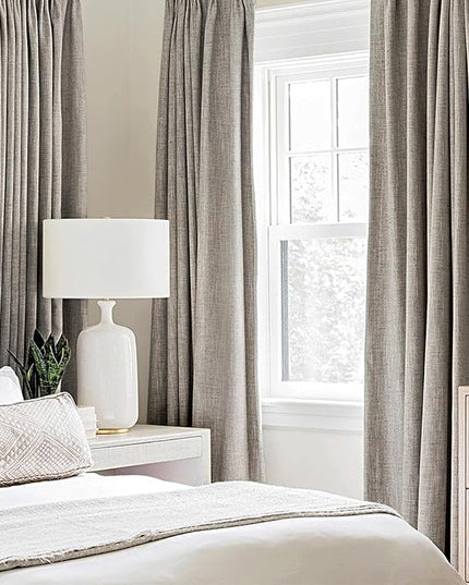 MIULEE 100% Blackout Linen Textured Curtains for Bedroom Solid Thermal Insulated Warm Taupe Grommet Room Darkening Curtains & Drapes Luxury Decor for Living Room Nursery 52 x 63 Inch (2 Panels)