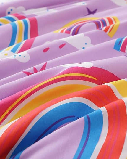 Twin Comforter Set for Girls-5 Pieces Purple Rainbow Glow in The Dark Twin Bedding Sets for Kids, Ultra Soft Bed in A Bag with Sheets