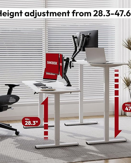 SANODESK Electric Standing Desk 79x32 Inch Height Adjustable Stand Up Desk Home Office Computer Workstation Sit Stand Home Office Desk with Splice Board (White Frame + White Top)