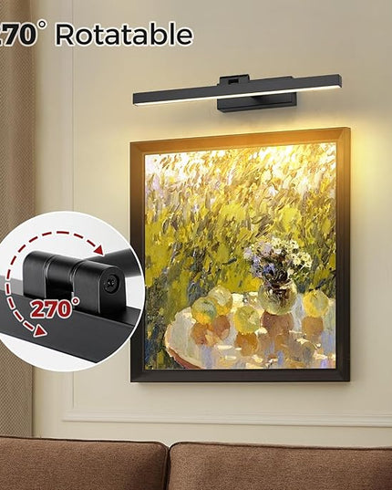 Joosenhouse Battery Operated Picture Light, Rechargeable Wireless Gallery Light with Remote Control, Dimmable & Timer Function, 15.35" Black Wall Lights for Artwork