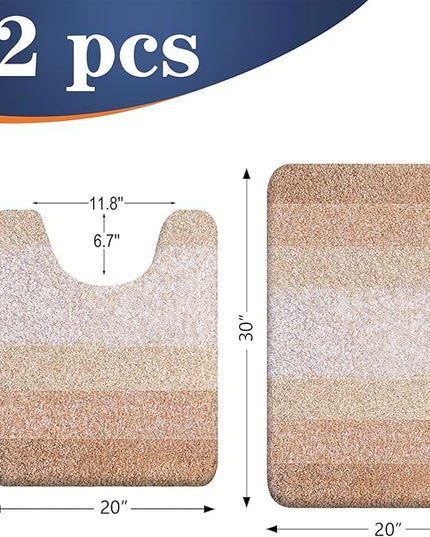 OLANLY Bathroom Rug Set 2 Piece, Soft Absorbent Microfiber Bath Mats and U-Shaped Contour Toilet Rug, Non-Slip, Machine Wash Dry, Plush Shaggy Bath Mats for Bathroom (30"x20"+24"x20", Beige)