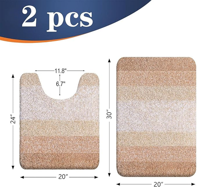 OLANLY Bathroom Rug Set 2 Piece, Soft Absorbent Microfiber Bath Mats and U-Shaped Contour Toilet Rug, Non-Slip, Machine Wash Dry, Plush Shaggy Bath Mats for Bathroom (30"x20"+24"x20", Beige)