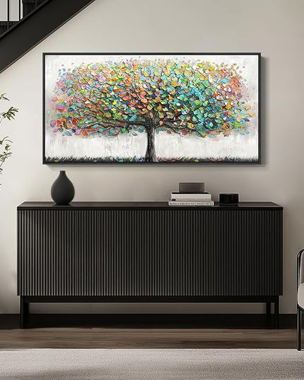 Large Framed Tree of Life Colorful Wall Art, Modern Canvas Prints Paintings Artwork for Walls, Bright Big Tree Pictures for Living Room Fireplace Dining Room Bedroom Office Wall Decor 30x60 Inch