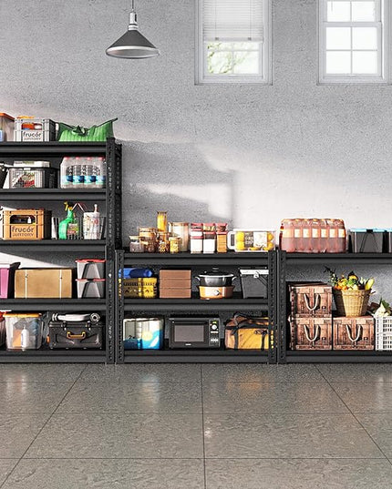 Metal Heavy Duty Garage Shelves: 48''W 2,500Lbs Steel Adjustable Storage Industrial Utility Shelving Rack Units 5 Tier Black 48" W x 18" D x 78" H