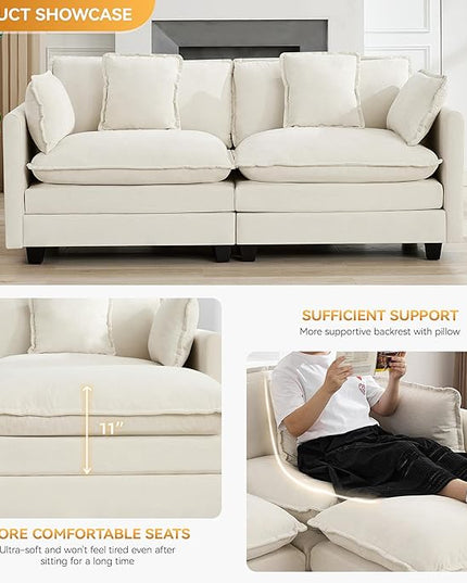 76'' Cloud Deep Seat Loveseat, Upholstered Chenille Modular 2-Seats Sectional Sofa Couch, Modern Comfy Settee Loveseat for Living Room Set, Small Apartment, Beige