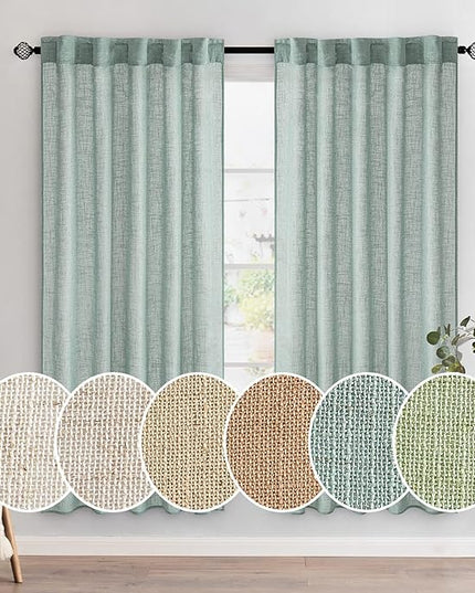 MIULEE Sea Green Linen Curtains 72 Inch Length for Bedroom Living Room, Soft Thick Linen Textured Window Drapes Semi Sheer Light Filtering Back Tab Rod Pocket Burlap Look Aqua Decor, 2 Panels