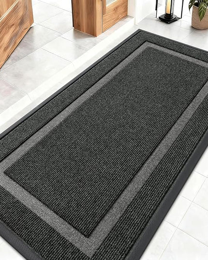 OLANLY Front Door Mat Indoor Outdoor Entrance, Waterproof All-Season, All-Weather Doormat, Sturdy Natural Rubber, Fade Resistant, Low Profile, Easy Clean Patio Porch Entryway Mat, 47x23, Black
