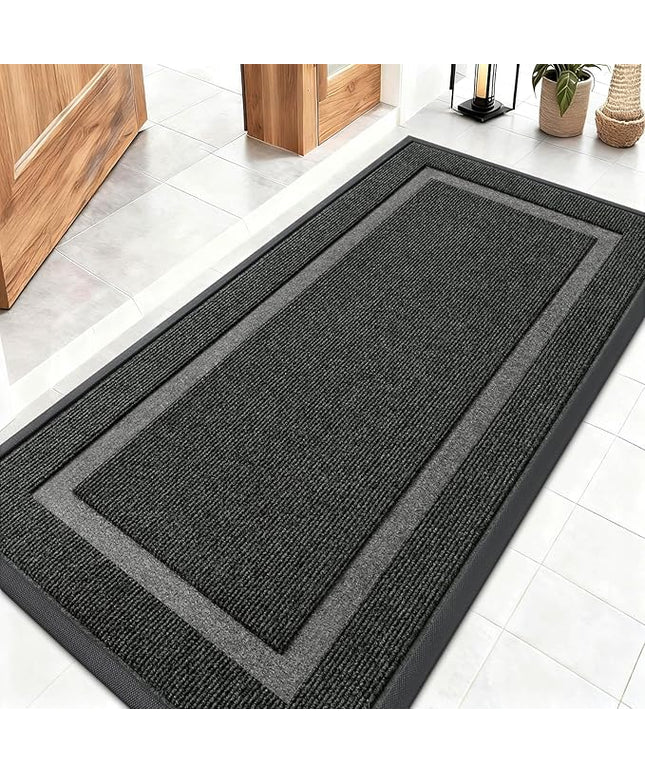 OLANLY Front Door Mat Indoor Outdoor Entrance, Waterproof All-Season, All-Weather Doormat, Sturdy Natural Rubber, Fade Resistant, Low Profile, Easy Clean Patio Porch Entryway Mat, 47x23, Black