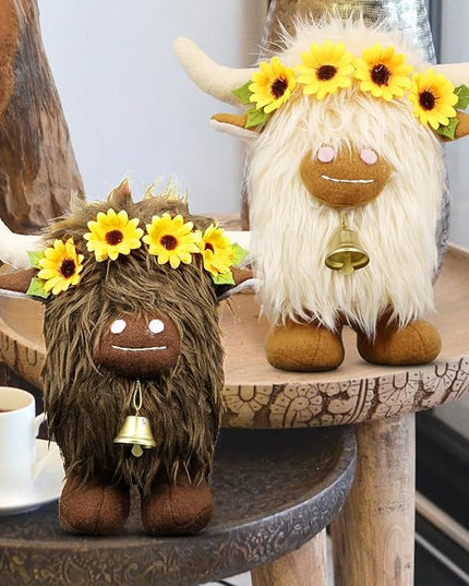 Lovinland Highland Cow Decor - Spring Scottish Cow Plush Gnomes Decorations for Home - Stuffed Animal Plush Gnomes Doll