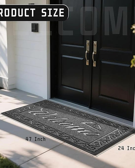 Yimobra Welcome Mat, Heavy Duty Sturdy Door Mats for Home Entrance Outdoor Indoor, Front Doormat for Outside Patio Floor Entry Porch Garage Office, Waterproof, Low Profile, 47 x 24, Black Grey