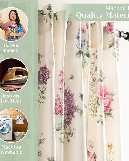 Maison d' Hermine Curtains for Living Room 100% Cotton 108 inch Length Two Panels Light Filtering Curtains for Bedroom Windows with Rod and Loop Pockets Drapes (Swyncombe Multicolor, 50" W x 108" L)