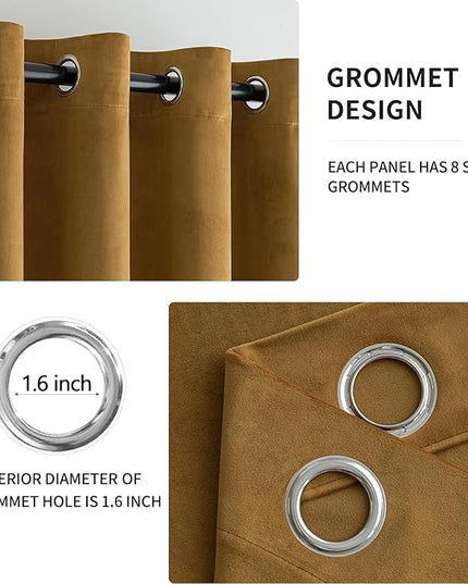 MIULEE Velvet Curtains Gold Elegant Grommet Curtains Fall Thermal Insulated Soundproof Room Darkening Drapes for Classical Living Room Bedroom Decor 52 x 84 Inch Set of 2