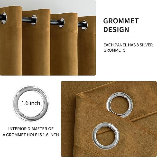 MIULEE Velvet Curtains Gold Elegant Grommet Curtains Fall Thermal Insulated Soundproof Room Darkening Black Out Curtains/Drapes for Classical Living Room Bedroom Decor 52 x 108 Inch Set of 2