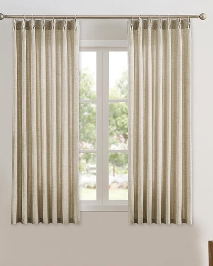RAIN CITY Pinch Pleated Sheer Curtains 72 Inches Long,Rustic Country Linen Light Filtering Curtain for Bedroom Nursery Privacy Pinch Pleated Back Tab Semi Sheer Drapes 2 Panels Set Beige Color 42x72