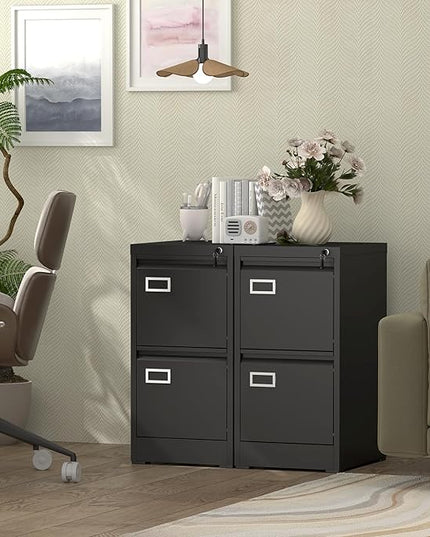Filing Cabinet,2 Drawer File Cabinet with Lock,Locking File Cabinets for Home Office,Small Filing Cabinet for Letters/Legal/A4,Assembly Required,Black