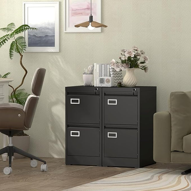 Filing Cabinet,2 Drawer File Cabinet with Lock,Locking File Cabinets for Home Office,Small Filing Cabinet for Letters/Legal/A4,Assembly Required,Black