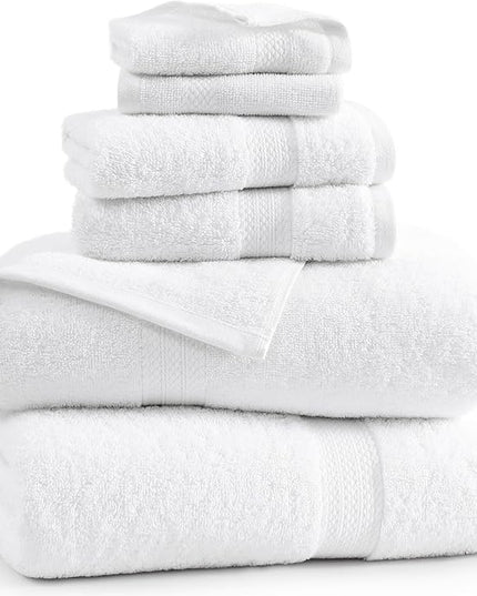 LANE LINEN 100% Cotton Luxury Bathroom Towel Set - 6 Pieces - Super Soft, Fluffy & Highly Absorbent - 2 Large Bath Towels, 2 Washcloths, 2 Hand Towels - Complete Family Pack - White Bath Towel Set