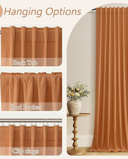 Guken Orange Blackout Curtains 72 Inch Length 2 Panels Set for Living Room Bedroom Back Tab Thermal Insulated 100% Black Out Linen Drapes Room Darkening Window Curtains 72 Inches Long