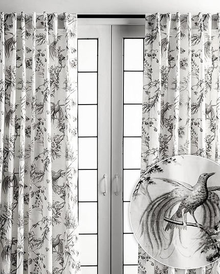Maison d' Hermine Curtains for living room 100% Cotton 124 inch length Two Panels Light Filtering Toile Curtains for Bedroom Windows with rod and loop Pockets Drapes (Paradise Mid Night, 50"W x 124"L)