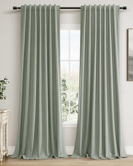 Guken Blackout Curtains 120 Inch Length 2 Panels Set for Living Room Bedroom Back Tab Thermal Insulated 100% Black Out Linen Drapes Room Darkening Window Curtains 120 Inches Long,Desert Sage