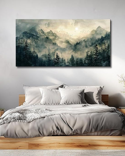 FUHAIHUA Canvas Wall Art For Living Room Framed Wall Decor For Bedroom Modern Office Wall Decoration Forest Fog Landscape Paintings Farmhouse Pictures Artwork Room Aesthetic Home Decor 20x40 In
