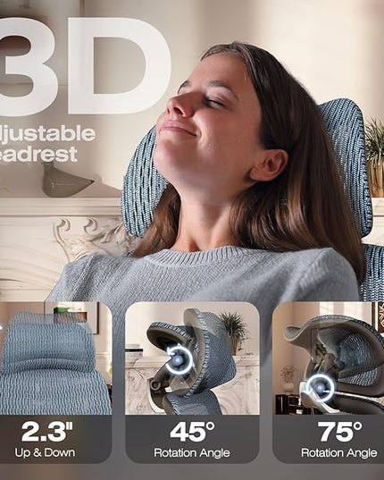 ELABEST X100 Ergonomic Office Chair with Footrest, Big and Tall Home Desk Chair with 5D Flip-Up Arms, Adjustable 3D Lumbar Support,High Back Rolling Computer Chair, Swivel Mesh Chairs (Oaxaca Blue)