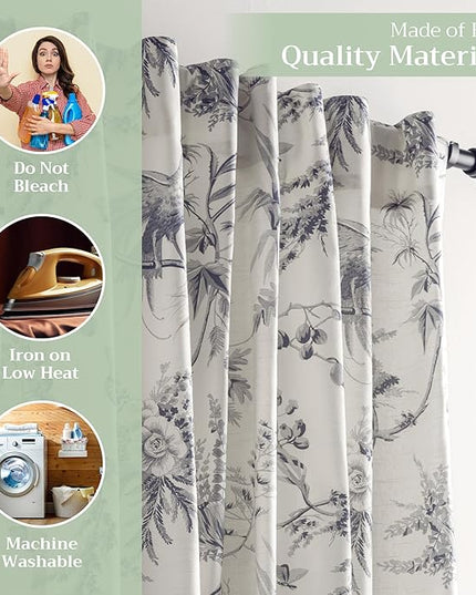 Maison d' Hermine Curtains for Living Room 100% Cotton 96 inch Length One Panel Light Filtering Toile Curtains for Bedroom Windows with Rod and Loop Pockets Drapes (Paradise Delft, 50" W x 96" L)