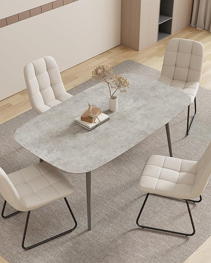 55.1'' Dining Table Set for 4,Modern Wood Dining Table,Leather Dining Chairs 4,Table and Chairs Set of 4,Ideal for Kitchen Dining Room (Gray Table + 4 U-Shaped White Chairs, 55.1")