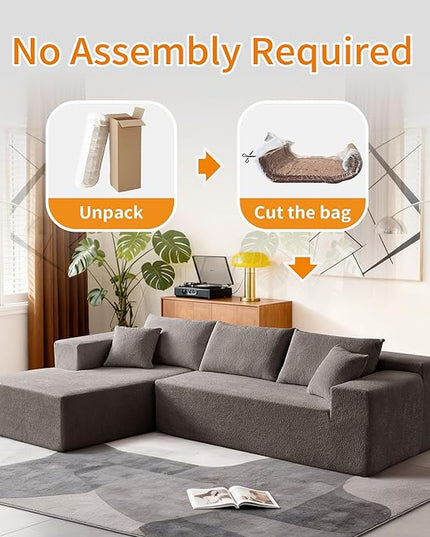 103.54'' Sectional Sofa, Raindrop Velvet Fabric L Shaped Sofa, 4 Seat Modern L Shape Couch with 2 Pillows Right Hand Lounge for Living Room, Office