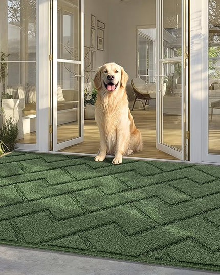 hicorfe Front Door Mat Outside Entrance,36"x59" Absorbent Muddy Dirt Resist Welcome Door Mats Outdoor Indoor,Stain and Fade Resistant,Non Slip Backing Entry Mat Doormat for Entryway(Green)