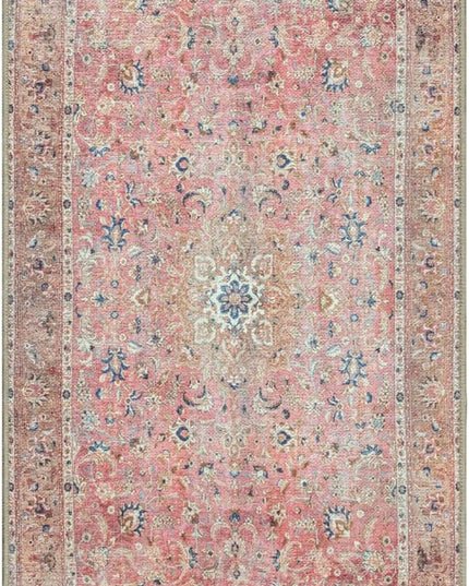 GLN Rugs Traditional Collection - Machine Washable Area Rug, Traditional Washable, Non Slip, Low Pile Chenille Rug, Living Room, Bedroom, Kitchen Rug (2'6"x10' Pink Vintage)