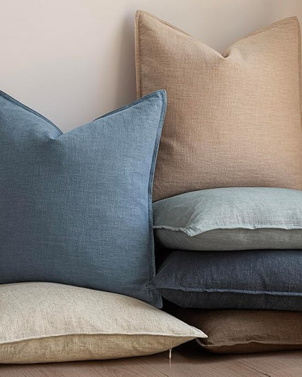 Foindtower Set of 2, Decorative Linen Soild Throw Pillow Covers Soft Accent Euro Cushion Case Boho Farmhouse Neutral Pillowcase for Couch Sofa Bedroom Living Room Home Decor 26 x 26 Inch Misty Blue
