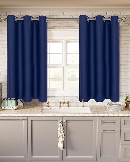 BGment Kitchen Curtains for Small Windows, 45 inch Curtains 2 Panels Set Blackout Room Darkening Thermal Insulated Short Drapes, 38 x 45 Inch, Navy Blue