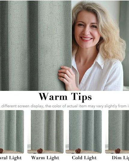 H.VERSAILTEX Linen Blackout Curtains Durable Thick Textured Linen Look 100% Blackout Patio Door Curtain Anti Rust Grommet Extra Wide Sliding Door Curtain Panel, W100 x L96 inch, Green Bay