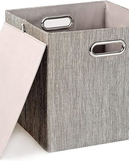 Posprica 3X Thicker Fabric Storage Cubes 13 inch Collapsible Storage Bins for Organization, Cubby Storage Baskets for Organizing Shelf Cabinet Bookcase Boxes, Set of 4, Coffee
