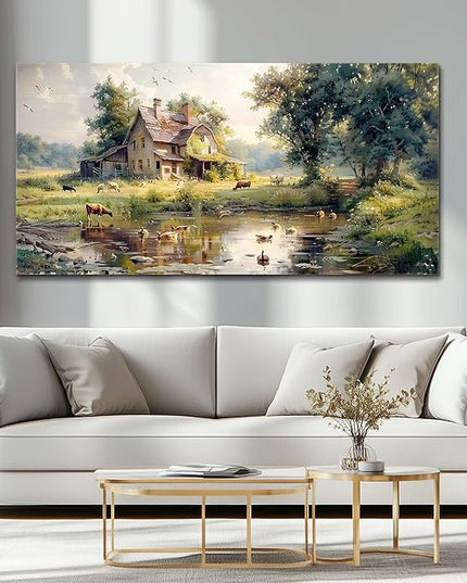 FUHAIHUA Canvas Wall Decor For Living Room Large Farmhouse Wall Art For Bedroom Office Decorations Farm Scenery Pictures Countryside Wall Paintings Modern Artwork Ready To Hang Home Decor 30x60 In