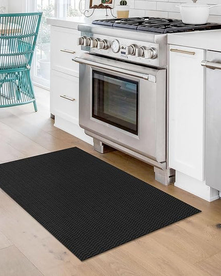 KOZYFLY Washable Area Rug 2x3 Ft Small Entryway Rug Indoor Door Mat Throw Rugs with Rubber Backing, Braided Cotton Floor Carpet for Front Entrance Bathroom Kitchen Foyer, Black/Grey