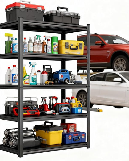 Garage Shelves,14-48''W Heavy-Duty Storage Shelves, Double-Layer Uprights, Thickened Shelves, Waterproof &Rustproof, Suitable for Indoor & Outdoor Use. (Black, 36''W*14''D*78''H, 5-Tier)