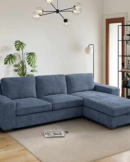 PARKOL 102" L-Shaped Sectional Couch with Storage, Sofa with Reversible Chaise, USB Type-C Charging, Chenille Fabric, Removable Cushion Covers, for Small Space, Apartment, Living Room, Blue