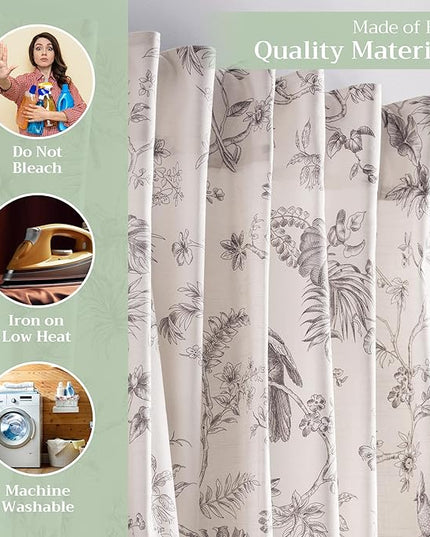 Maison d' Hermine Curtains for living room 100% Cotton 96 inch length One Panel Light Filtering Toile Curtains for Bedroom Windows with rod and loop Pockets Drapes (Jouy Paradise Beige, 50"W x 96"L)